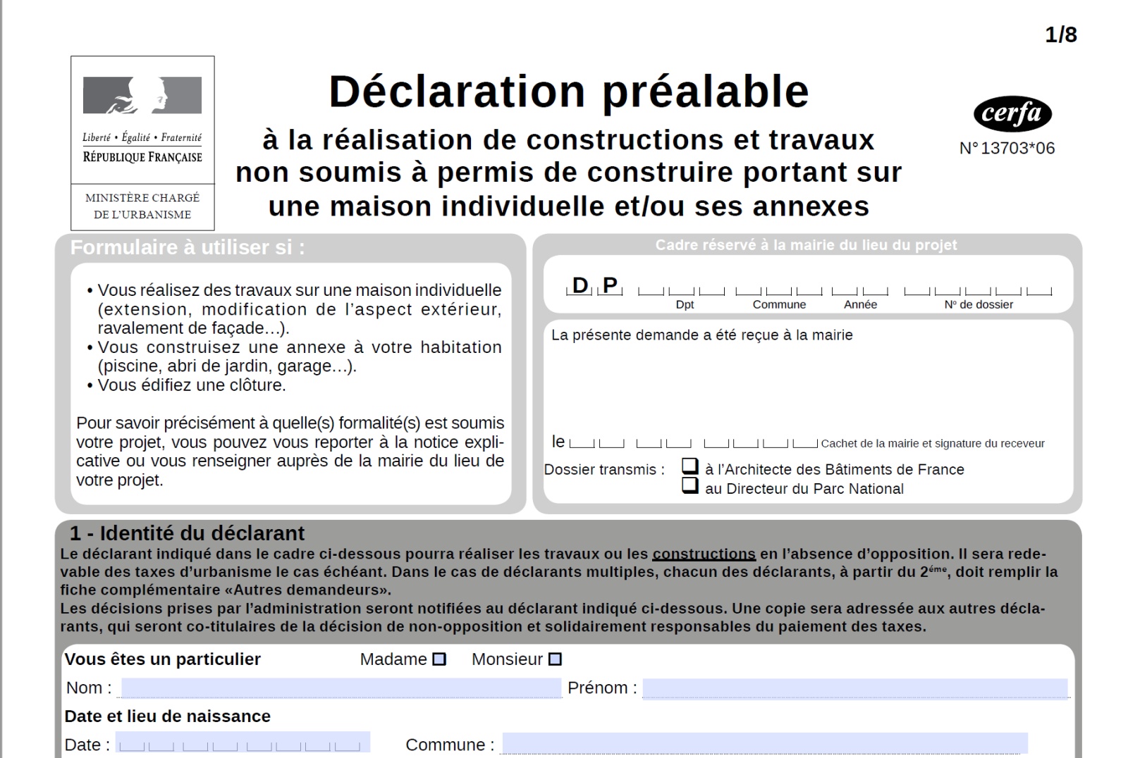 Formulaire déclaration de travaux piscine